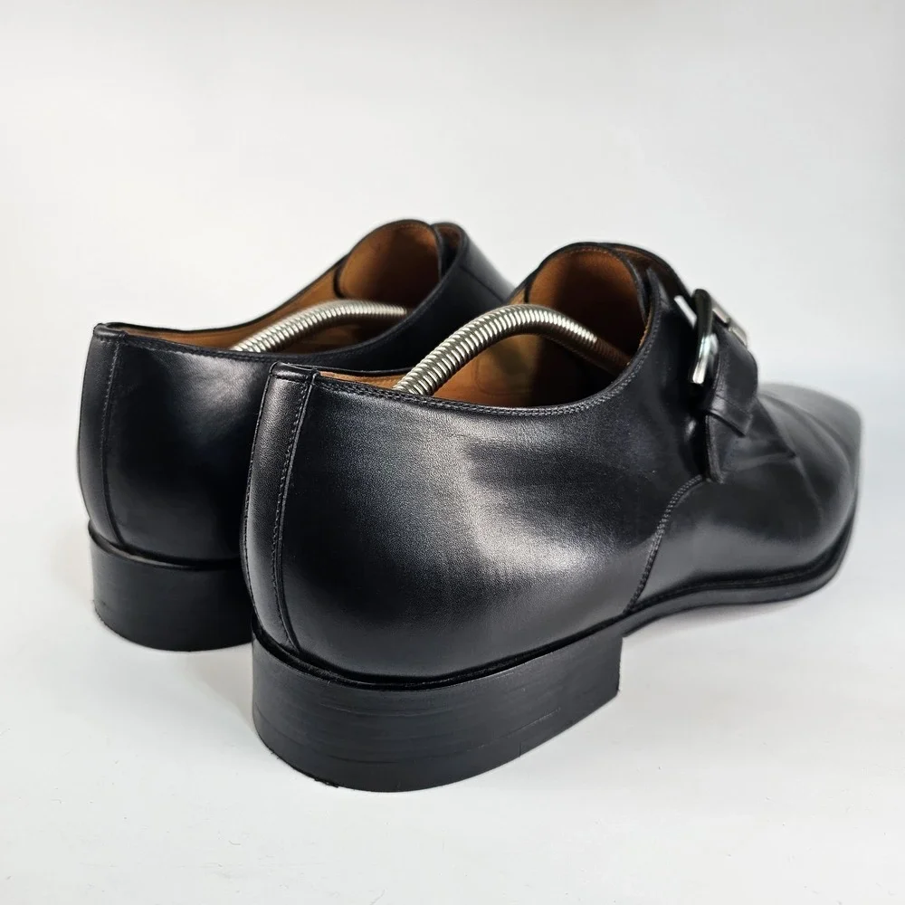 Magnanni Black Leather Single Monk Strap Loafers